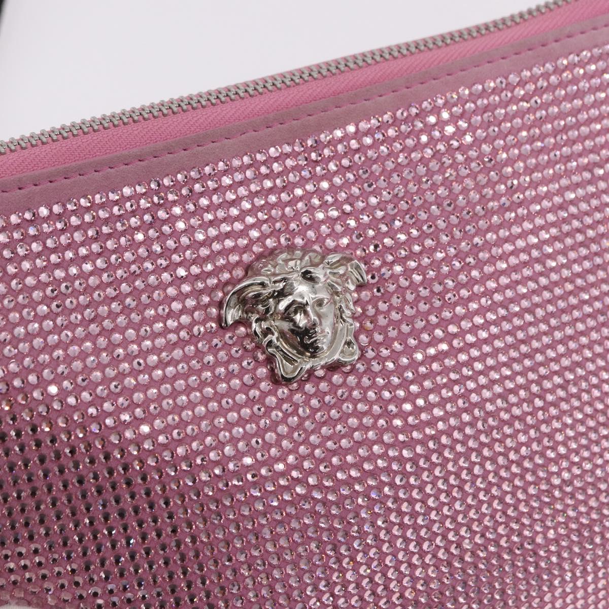 VERSACE Shoulder Bag Leather Pink Silver Auth BA13994A