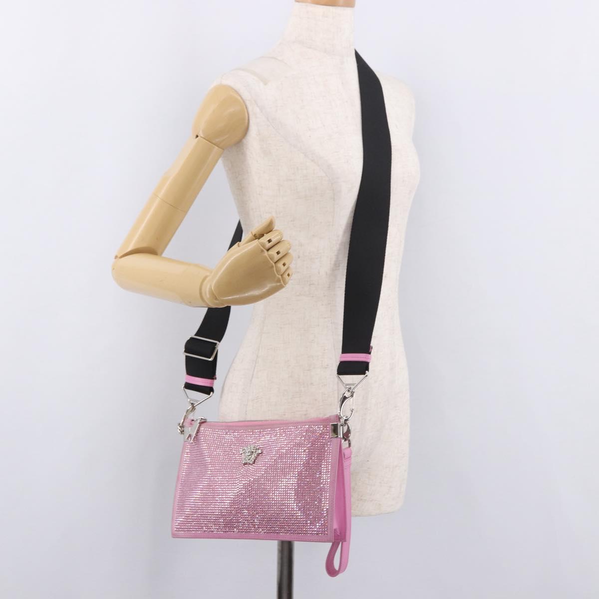 VERSACE Shoulder Bag Leather Pink Silver Auth BA13994A