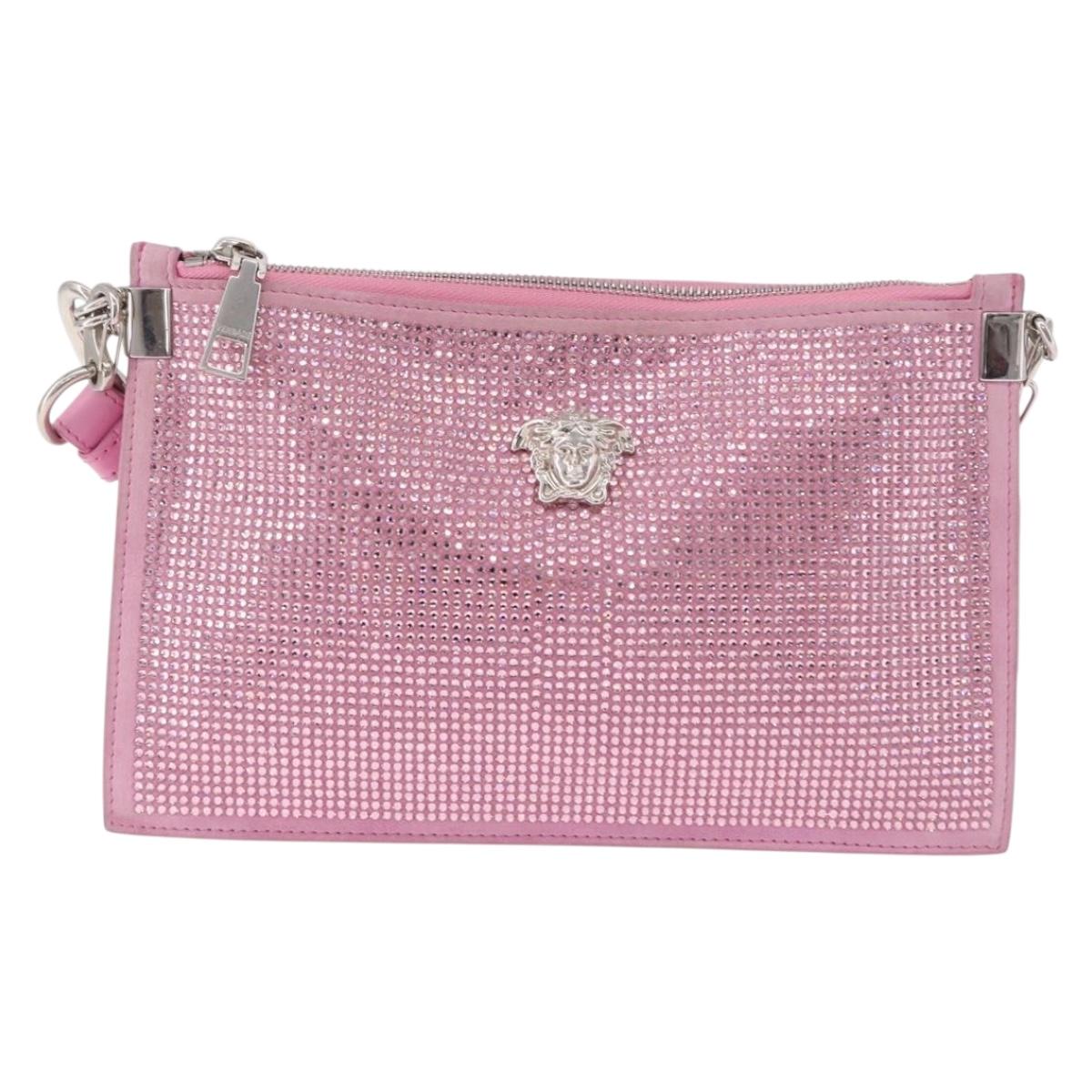 VERSACE Shoulder Bag Leather Pink Silver Auth BA13994A