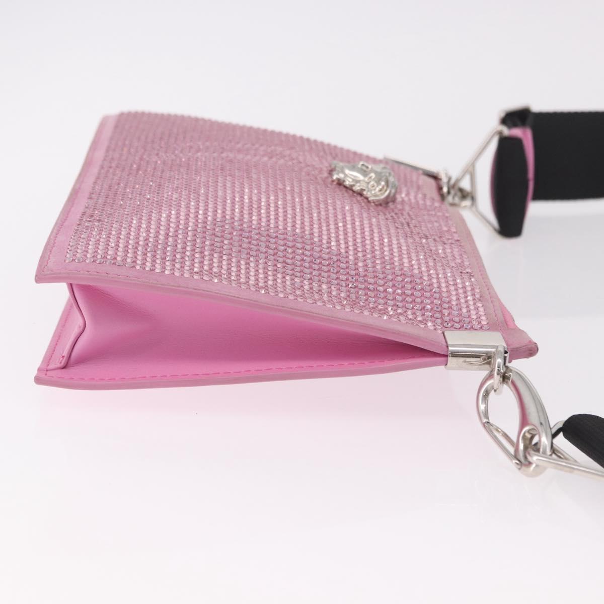 VERSACE Shoulder Bag Leather Pink Silver Auth BA13994A