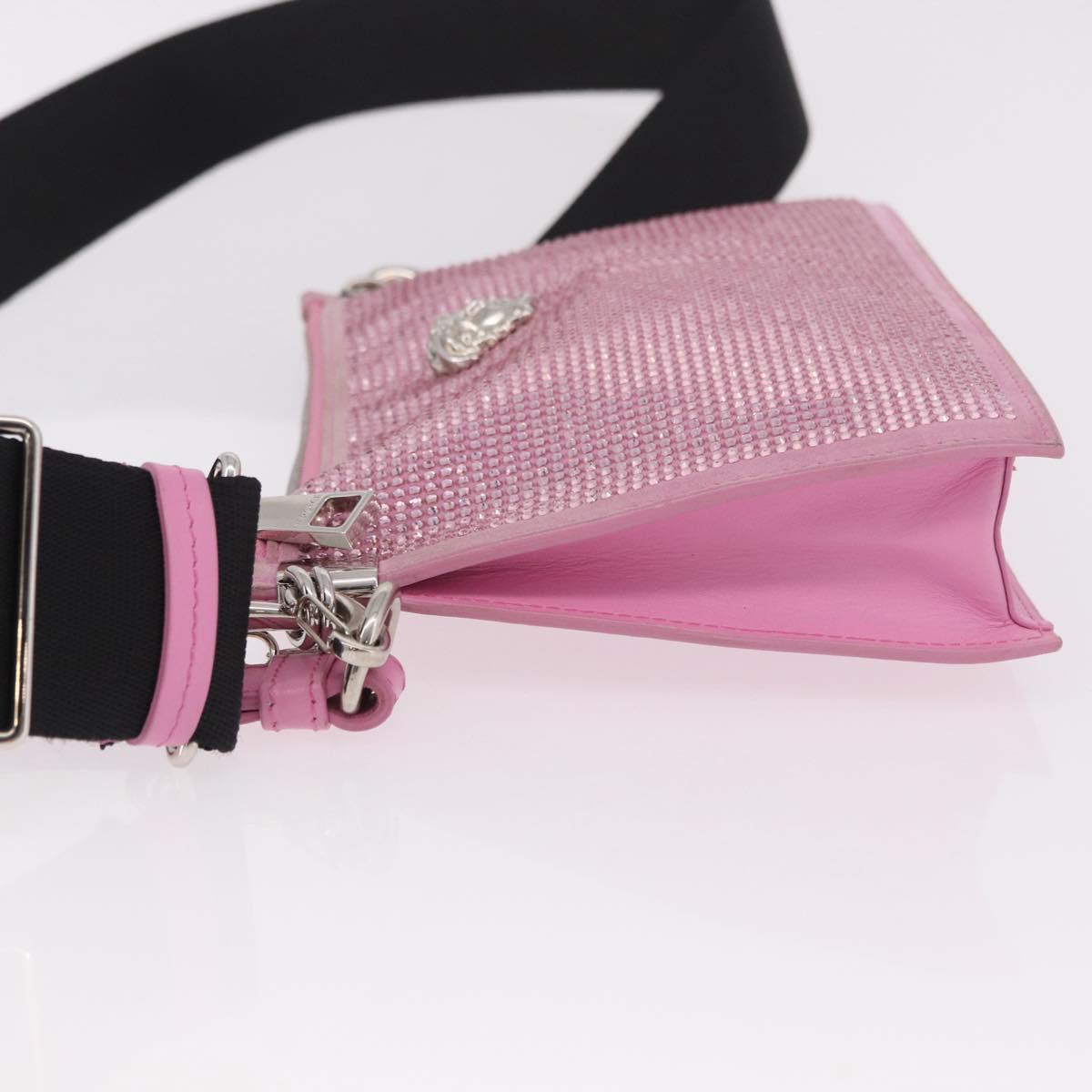 VERSACE Shoulder Bag Leather Pink Silver Auth BA13994A