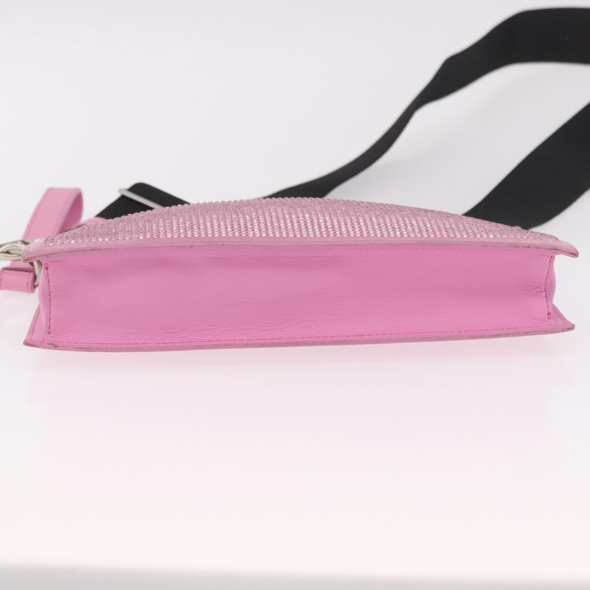 VERSACE Shoulder Bag Leather Pink Silver Auth BA13994A