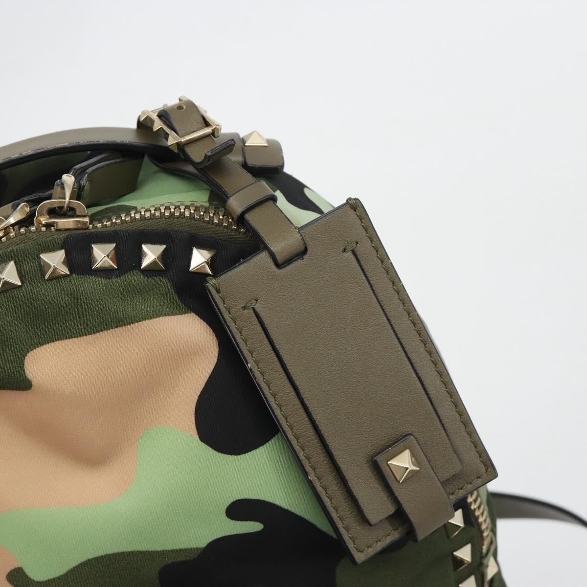 VALENTINO Backpack Nylon Khaki Gold Camouflage Auth BA13995