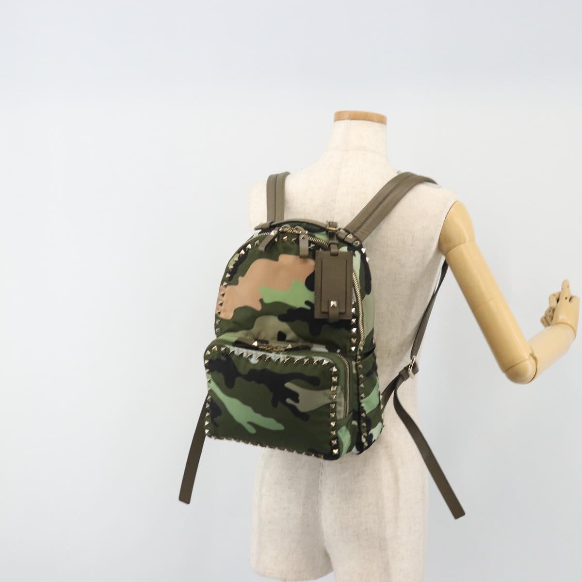 VALENTINO Backpack Nylon Khaki Gold Camouflage Auth BA13995