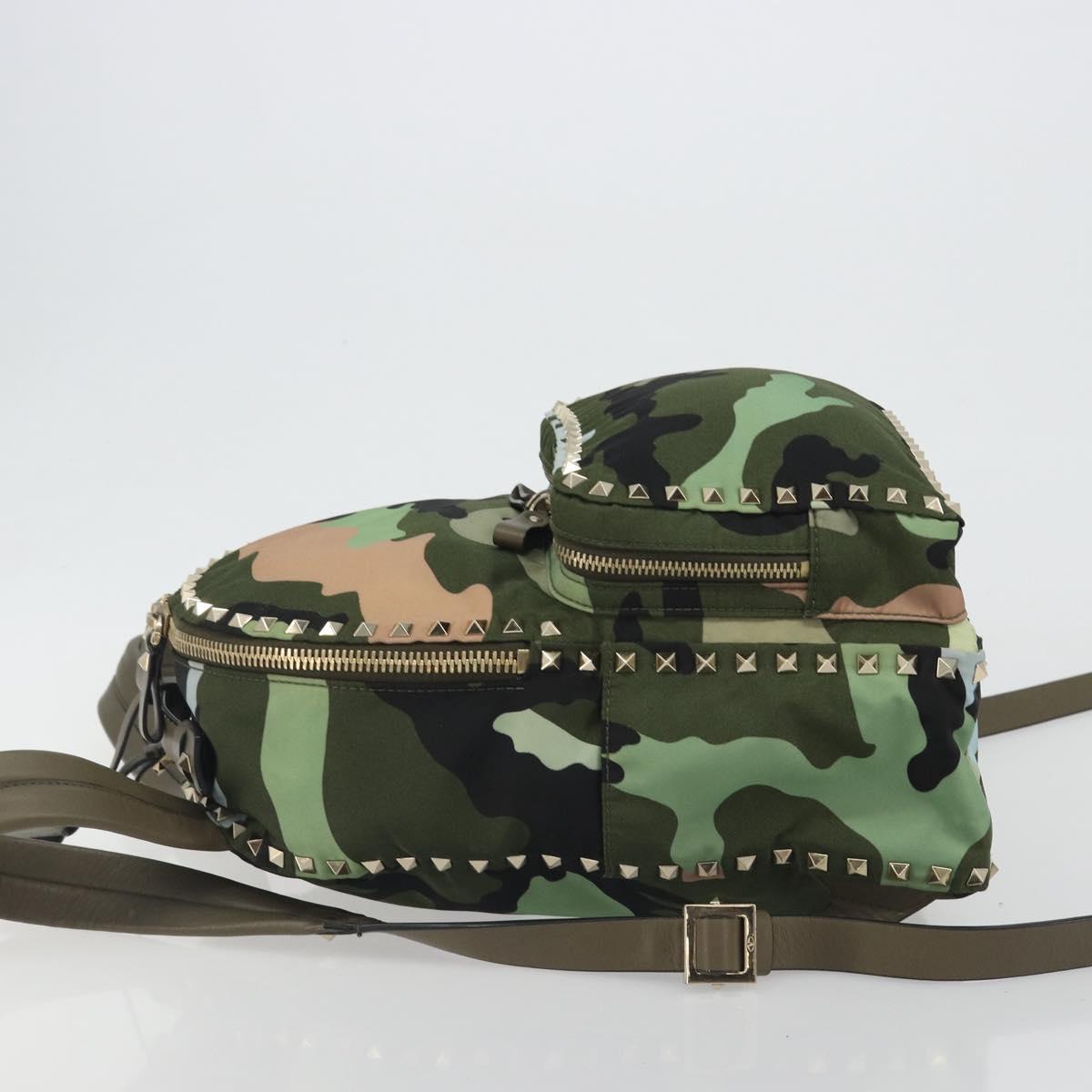 VALENTINO Backpack Nylon Khaki Gold Camouflage Auth BA13995
