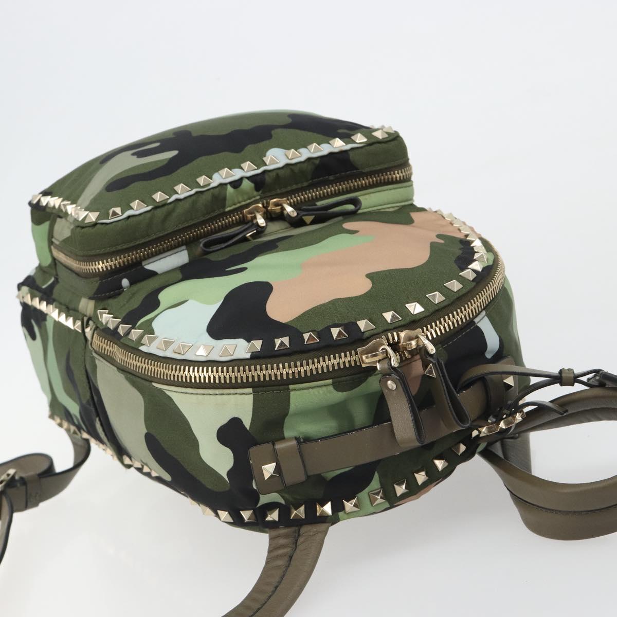 VALENTINO Backpack Nylon Khaki Gold Camouflage Auth BA13995