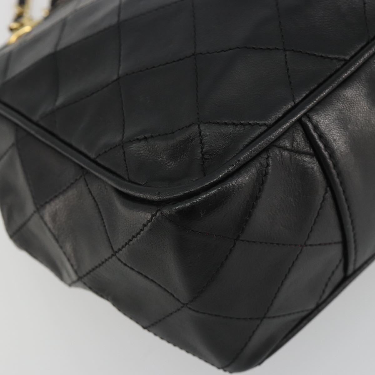 CHANEL Matelasse Chain Shoulder Bag Lamb Skin Black Gold CC Auth BA13997A