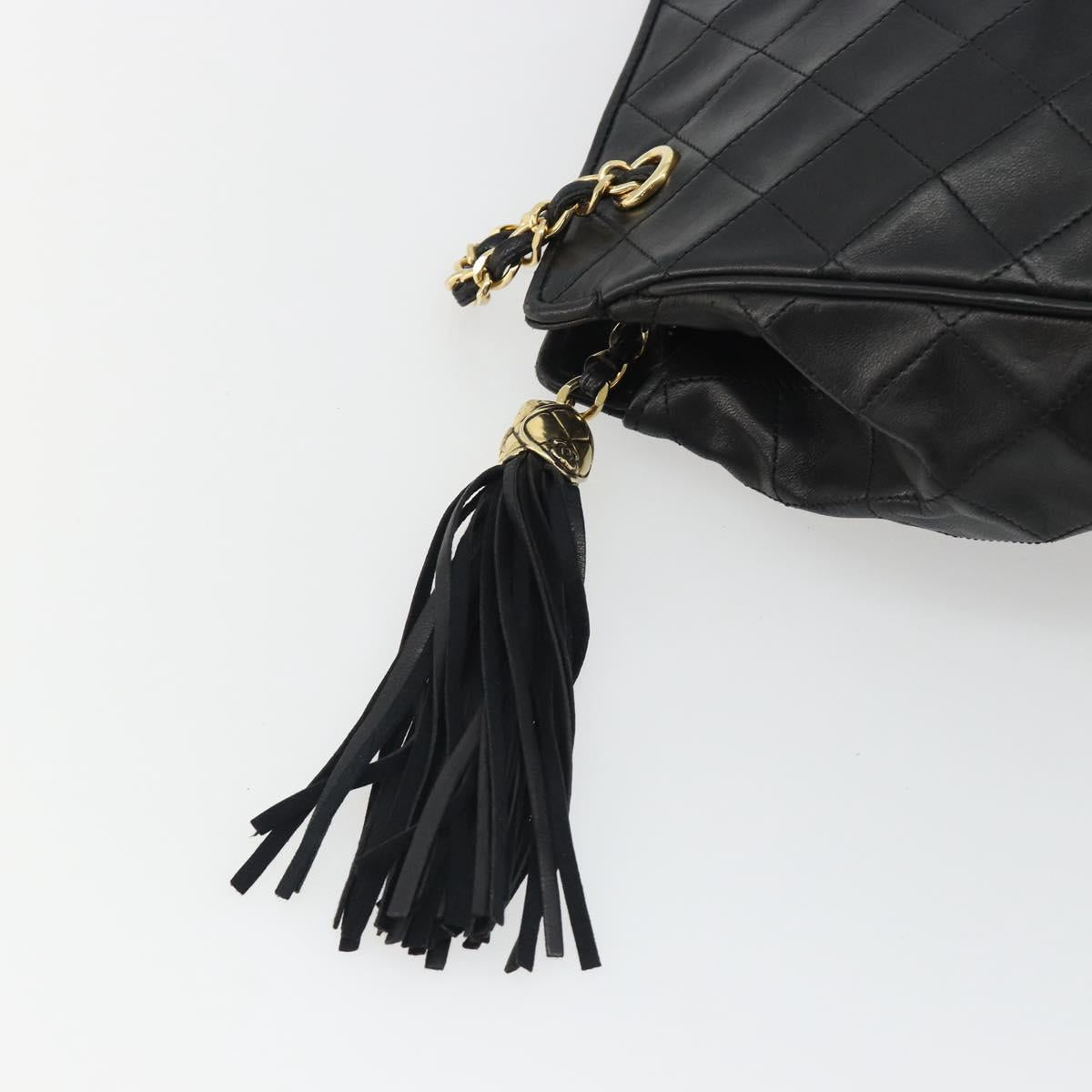 CHANEL Matelasse Chain Shoulder Bag Lamb Skin Black Gold CC Auth BA13997A