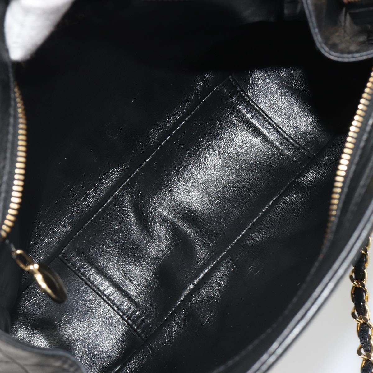 CHANEL Matelasse Chain Shoulder Bag Lamb Skin Black Gold CC Auth BA13997A