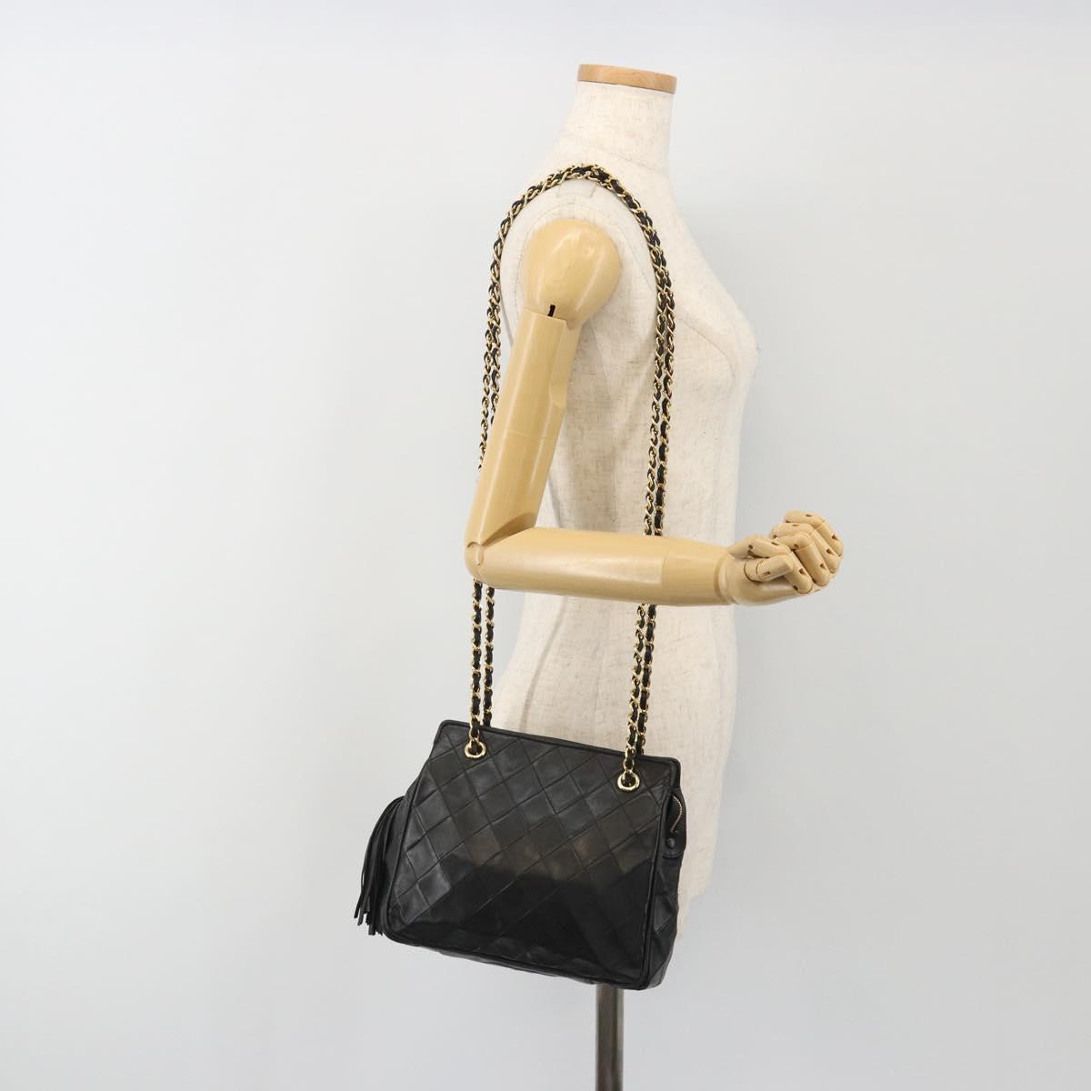 CHANEL Matelasse Chain Shoulder Bag Lamb Skin Black Gold CC Auth BA13997A