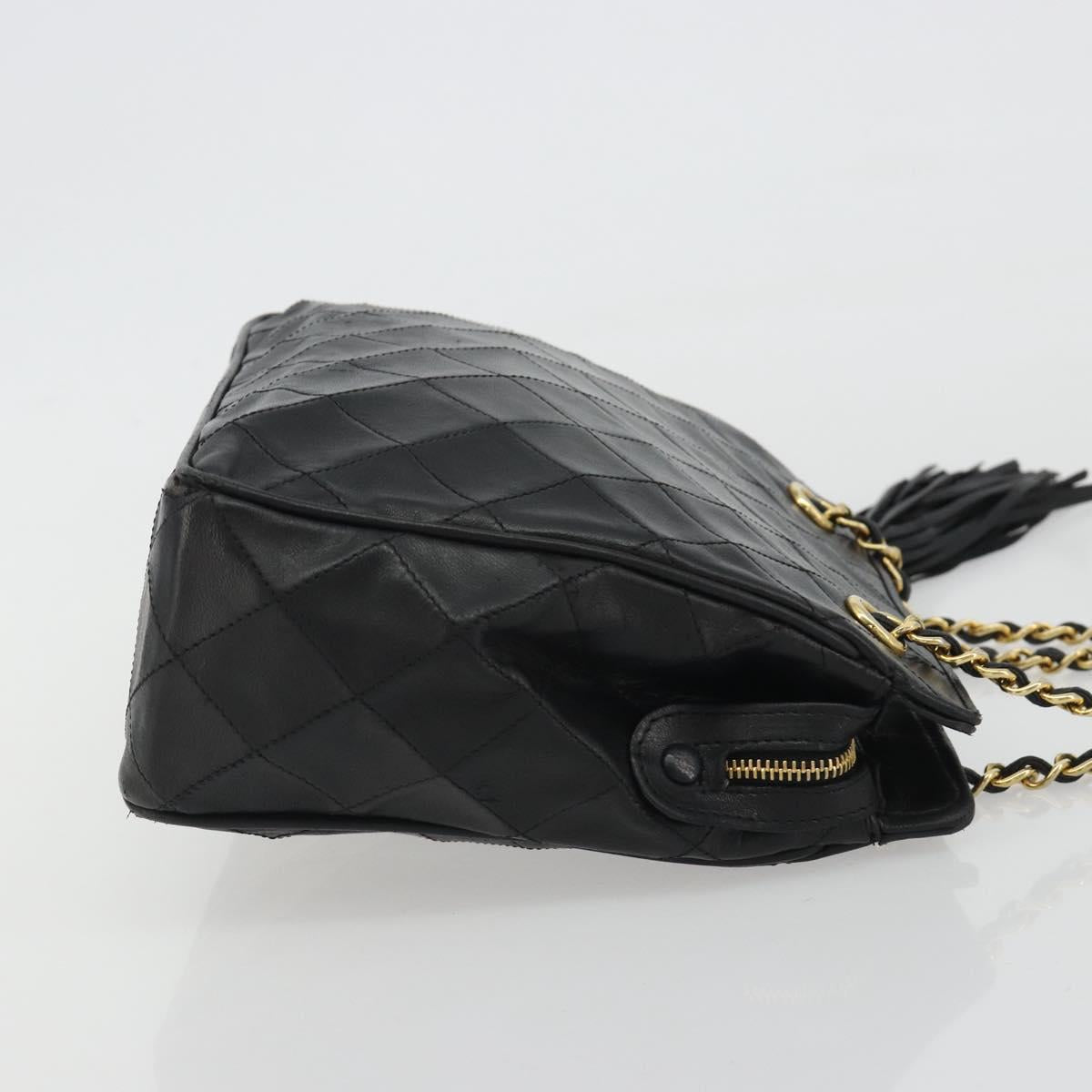 CHANEL Matelasse Chain Shoulder Bag Lamb Skin Black Gold CC Auth BA13997A