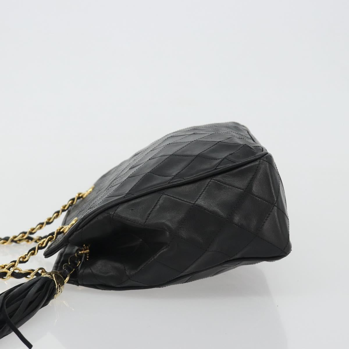CHANEL Matelasse Chain Shoulder Bag Lamb Skin Black Gold CC Auth BA13997A