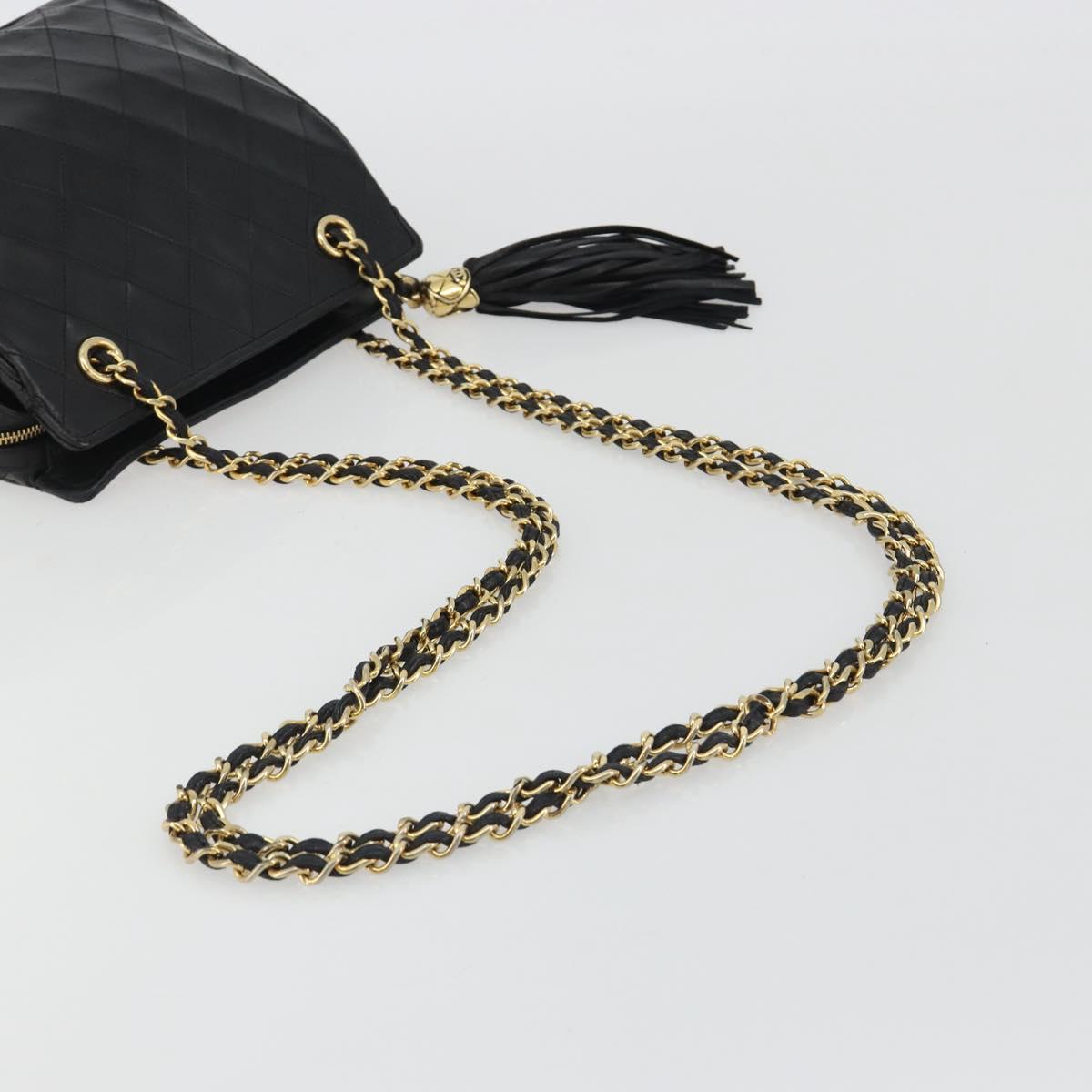 CHANEL Matelasse Chain Shoulder Bag Lamb Skin Black Gold CC Auth BA13997A
