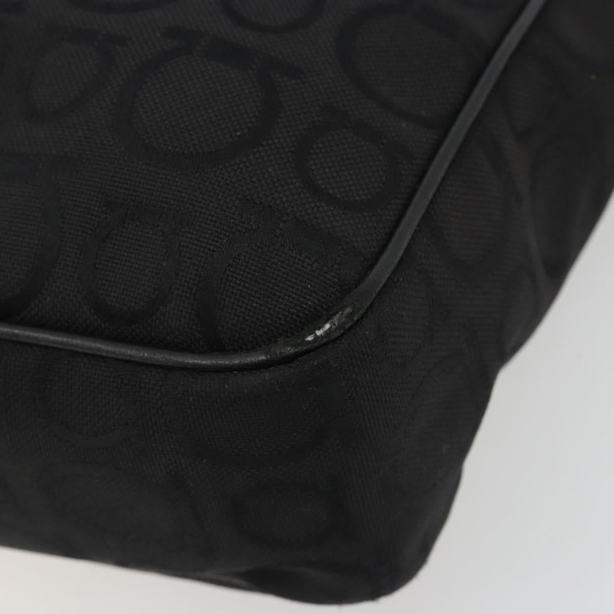 Salvatore Ferragamo Gancini Tote Bag Canvas Black Silver Auth BA13998