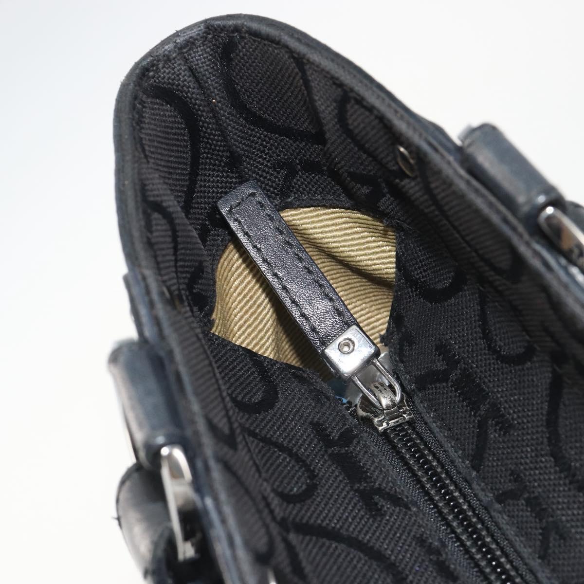 Salvatore Ferragamo Gancini Tote Bag Canvas Black Silver Auth BA13998