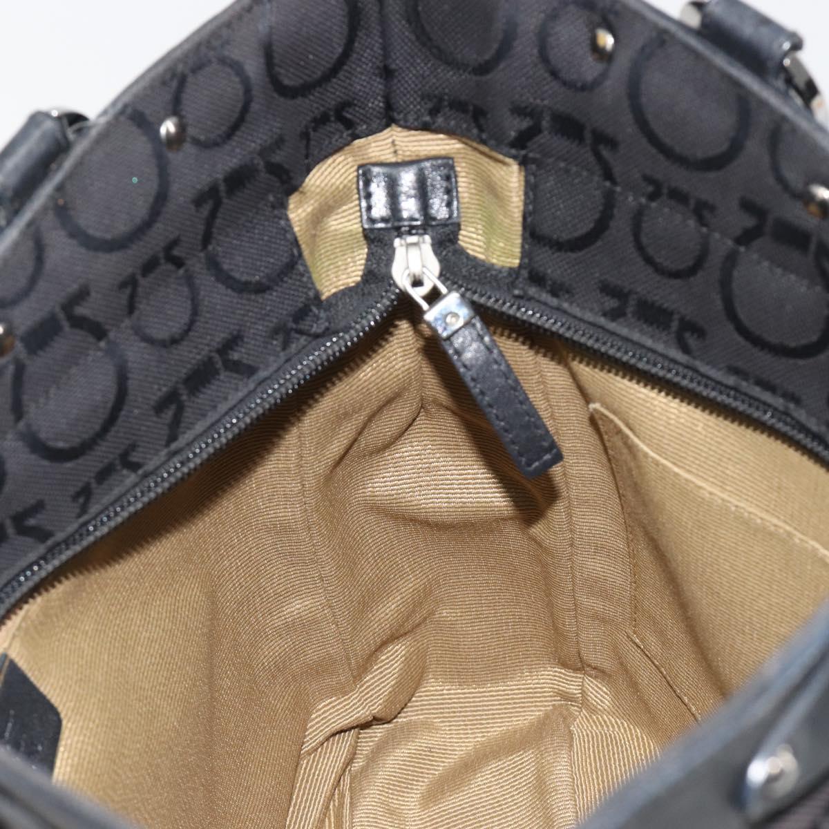 Salvatore Ferragamo Gancini Tote Bag Canvas Black Silver Auth BA13998