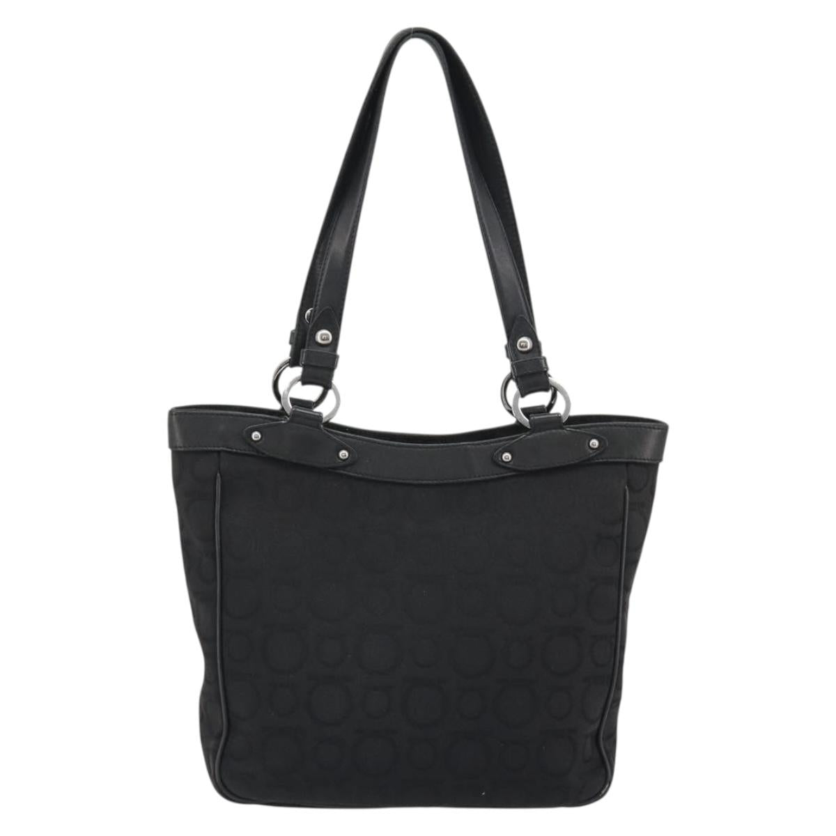 Salvatore Ferragamo Gancini Tote Bag Canvas Black Silver Auth BA13998