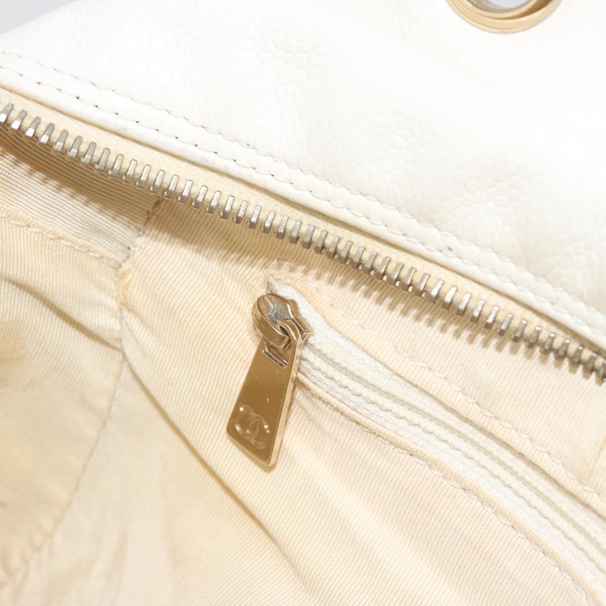 CHANEL Matelasse Chain Shoulder Bag Caviar Skin White Gold CC Auth BA13999