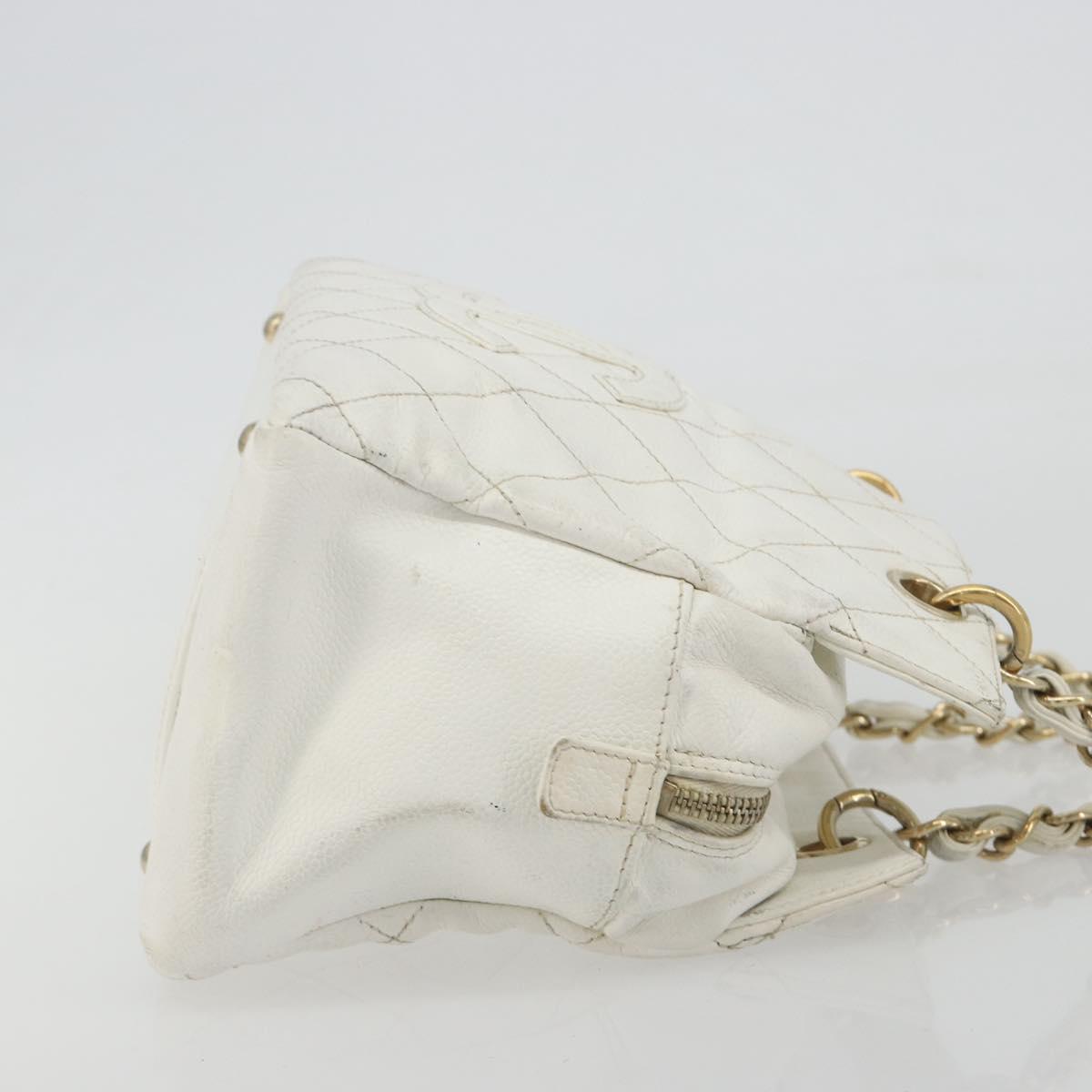 CHANEL Matelasse Chain Shoulder Bag Caviar Skin White Gold CC Auth BA13999