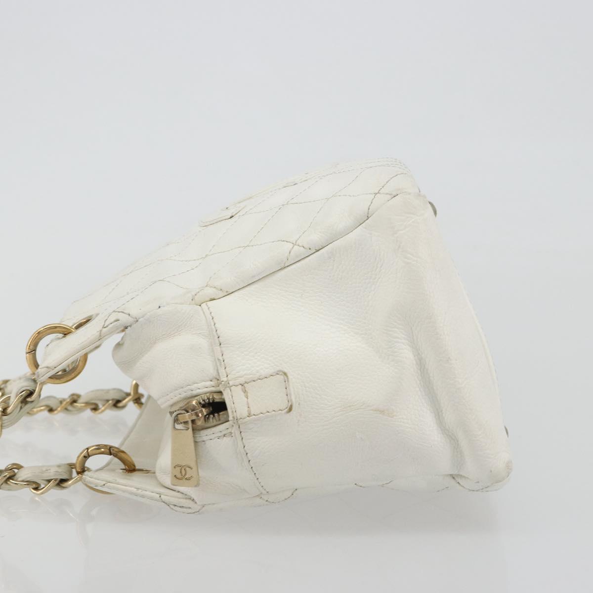 CHANEL Matelasse Chain Shoulder Bag Caviar Skin White Gold CC Auth BA13999