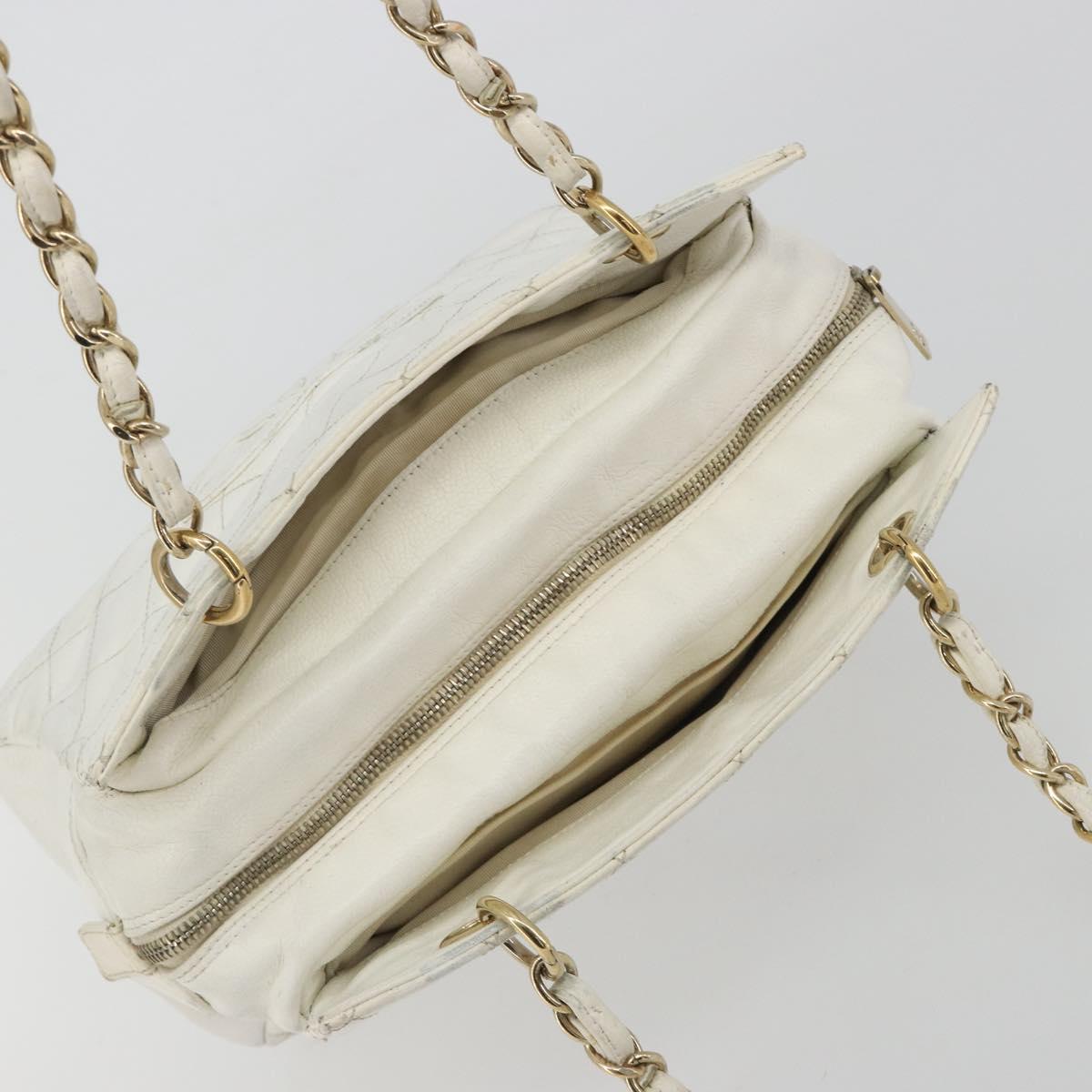 CHANEL Matelasse Chain Shoulder Bag Caviar Skin White Gold CC Auth BA13999