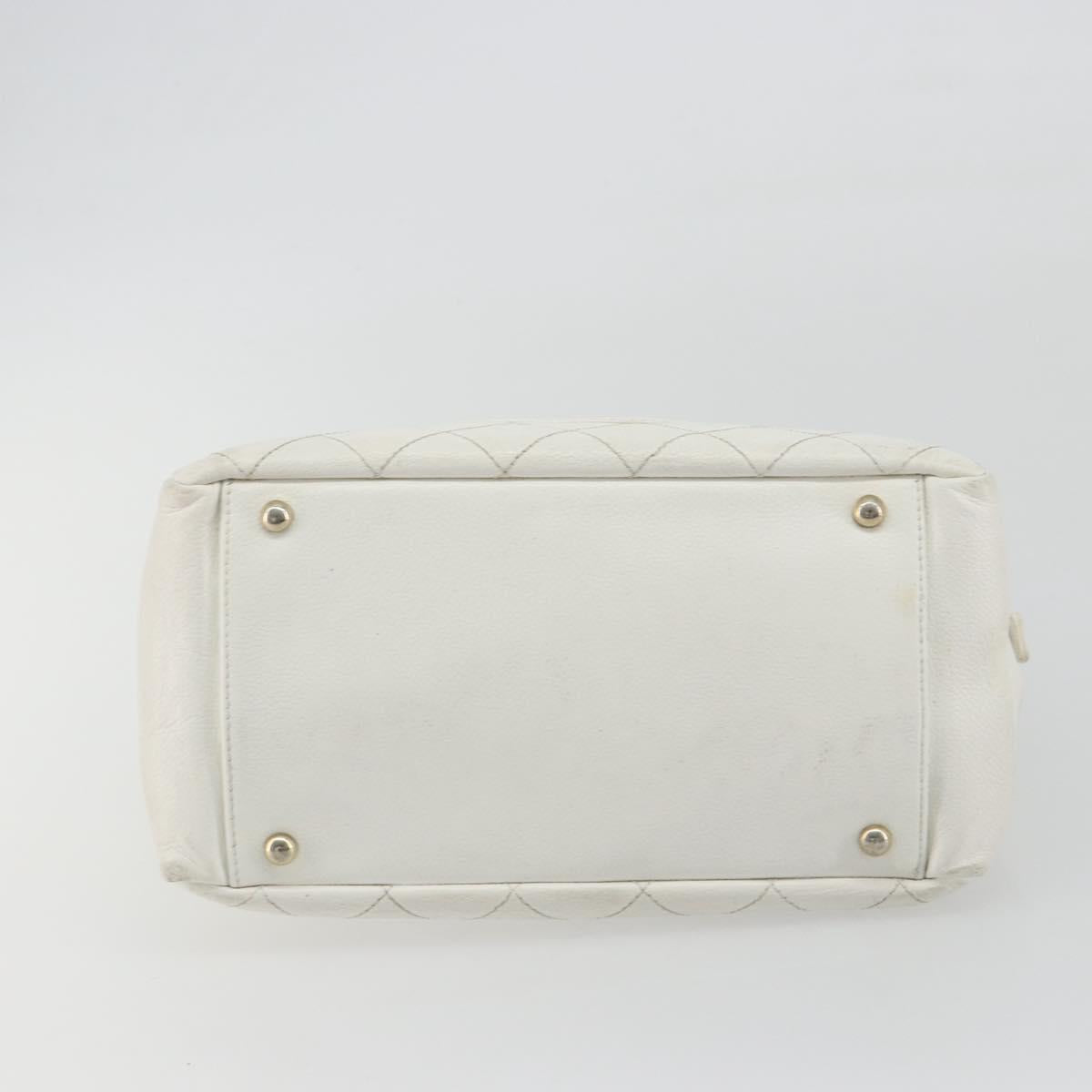 CHANEL Matelasse Chain Shoulder Bag Caviar Skin White Gold CC Auth BA13999