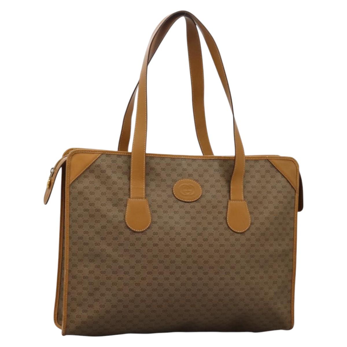 GUCCI Micro GG Supreme Tote Bag PVC Beige Gold Auth BA1400