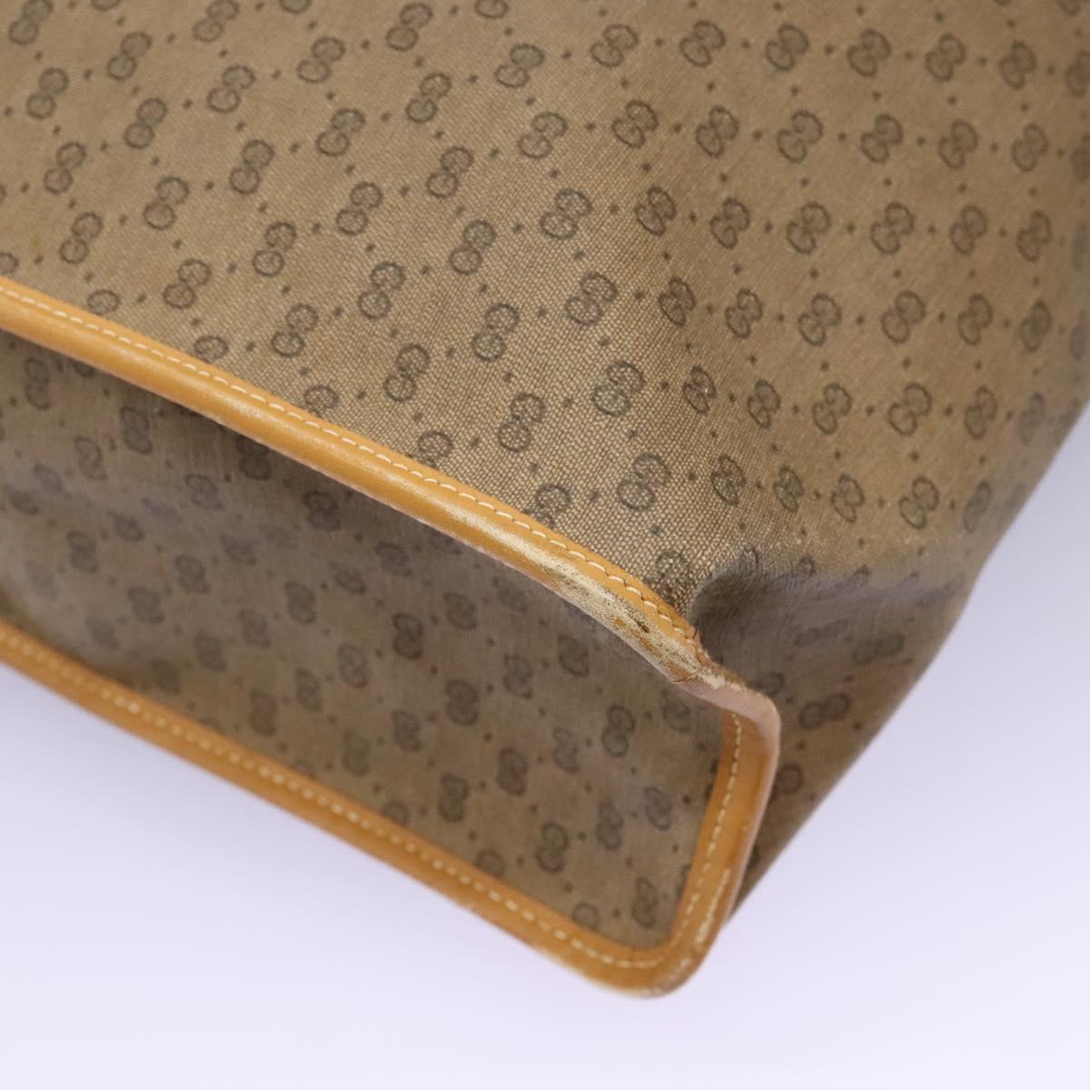 GUCCI Micro GG Supreme Tote Bag PVC Beige Gold Auth BA1400