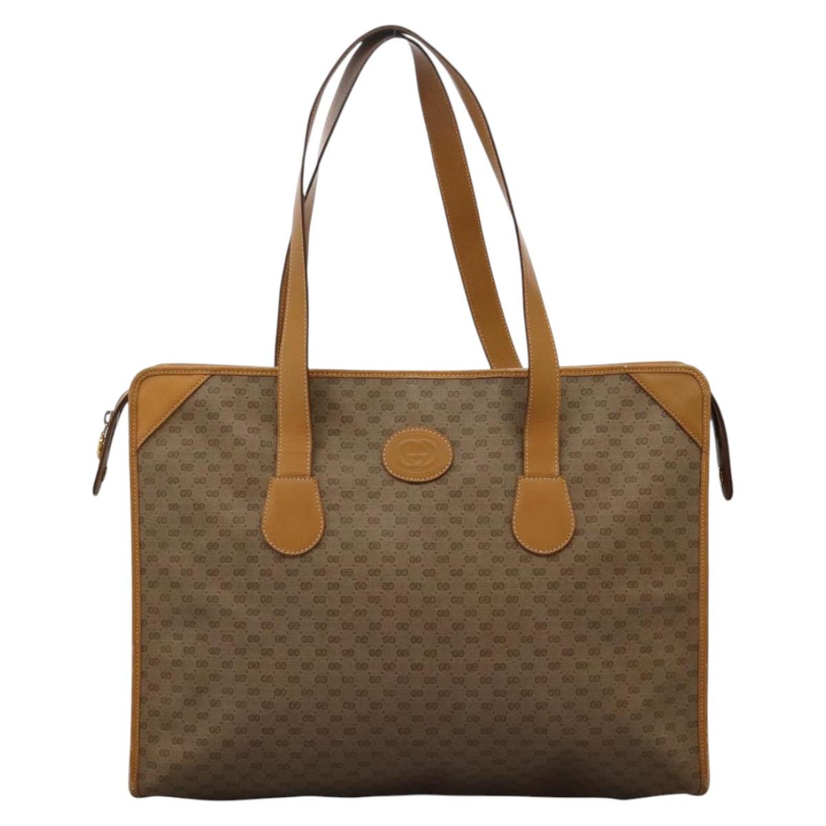 GUCCI Micro GG Supreme Tote Bag PVC Beige Gold Auth BA1400