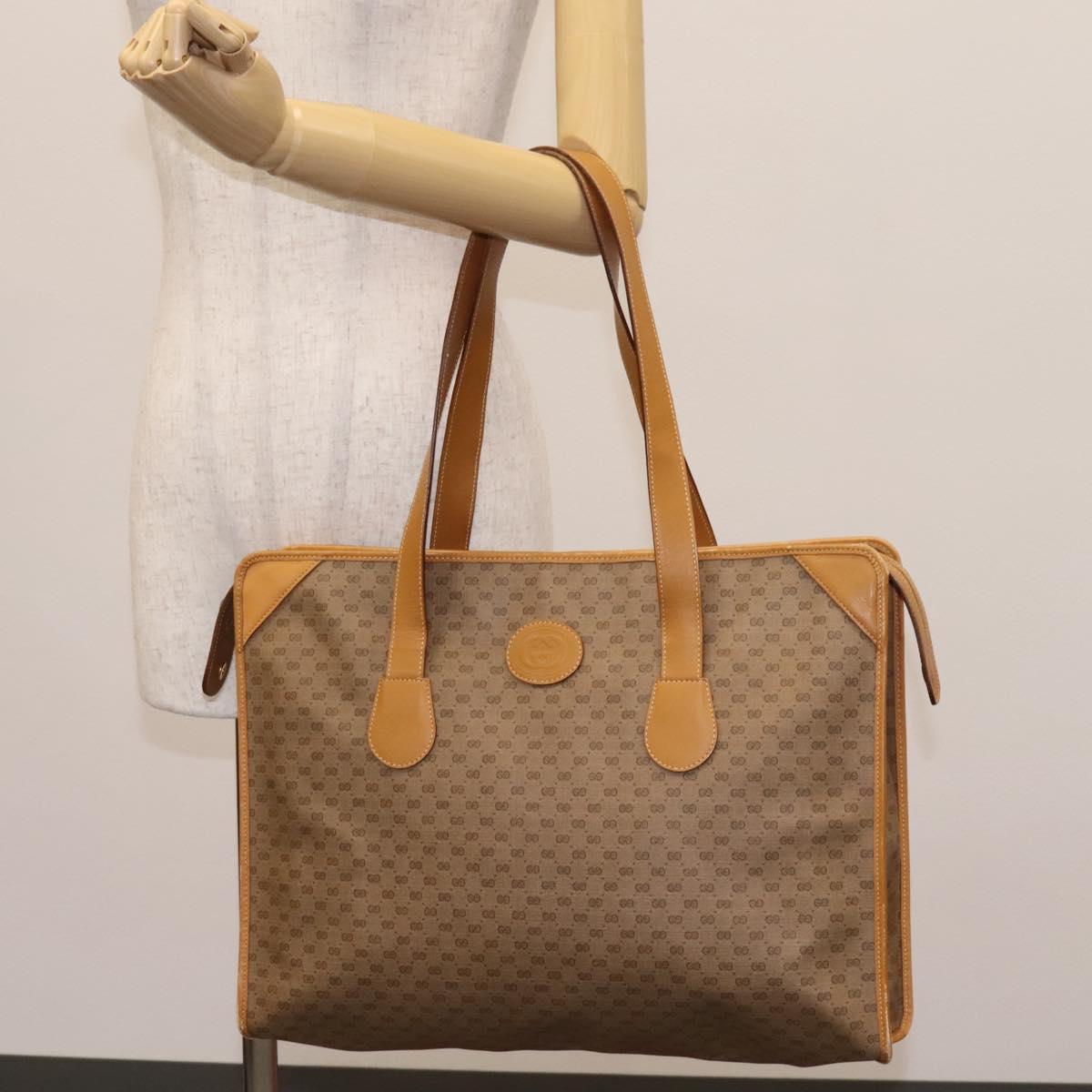 GUCCI Micro GG Supreme Tote Bag PVC Beige Gold Auth BA1400