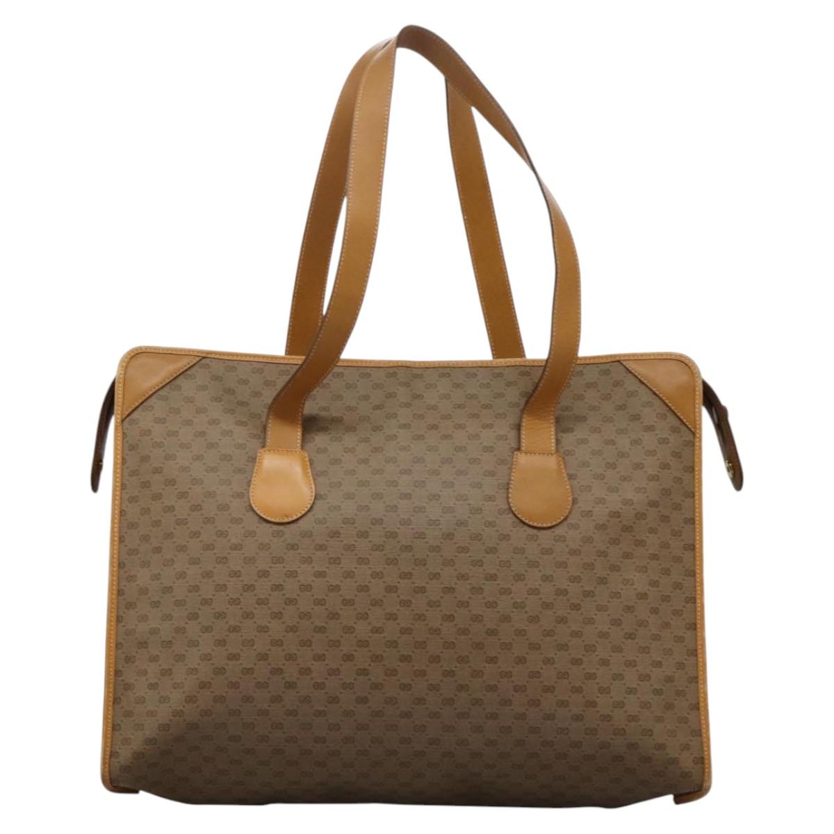 GUCCI Micro GG Supreme Tote Bag PVC Beige Gold Auth BA1400