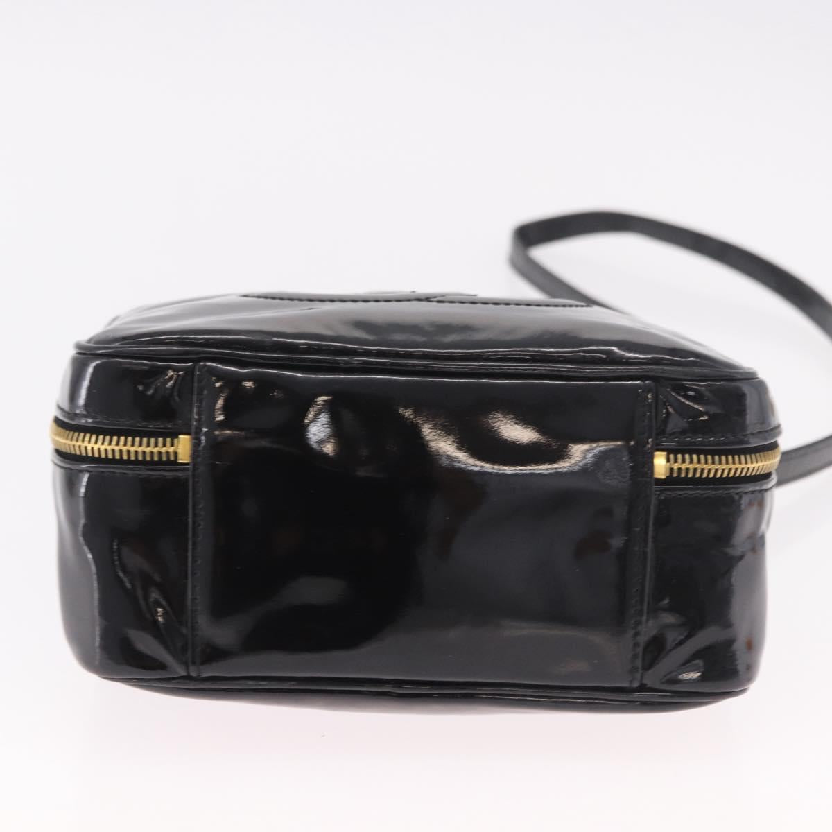 CHANEL Vanity Cosmetic Pouch Patent 2way Black Gold CC Auth BA14000A