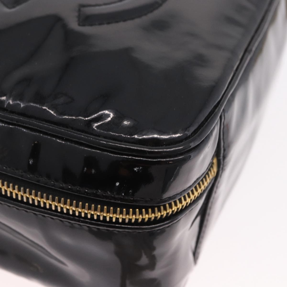 CHANEL Vanity Cosmetic Pouch Patent 2way Black Gold CC Auth BA14000A