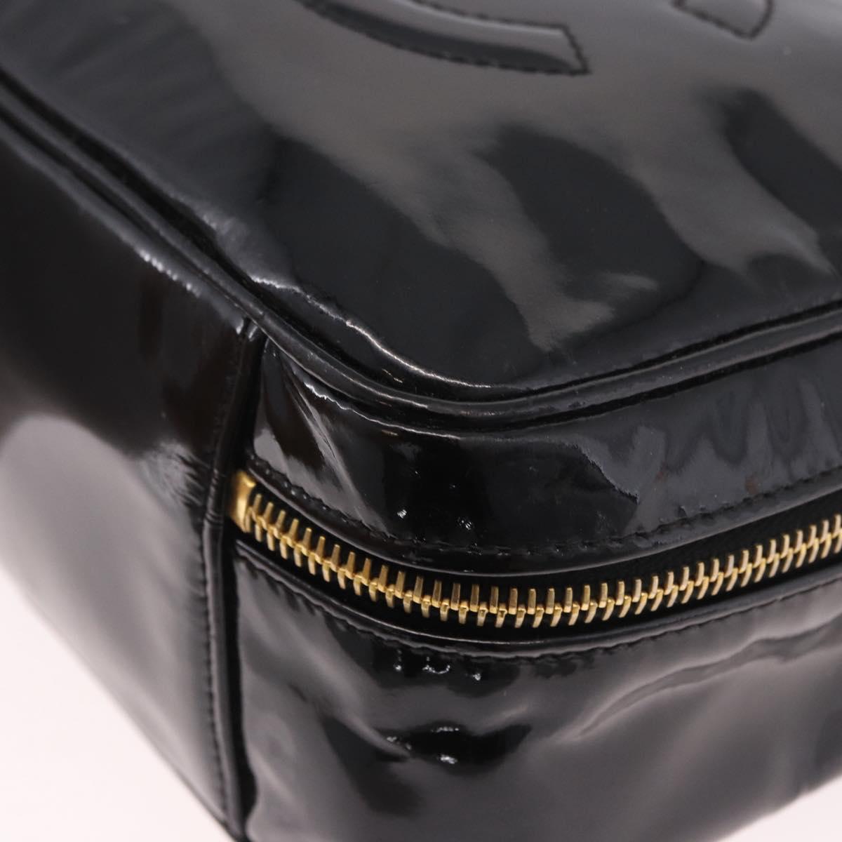 CHANEL Vanity Cosmetic Pouch Patent 2way Black Gold CC Auth BA14000A