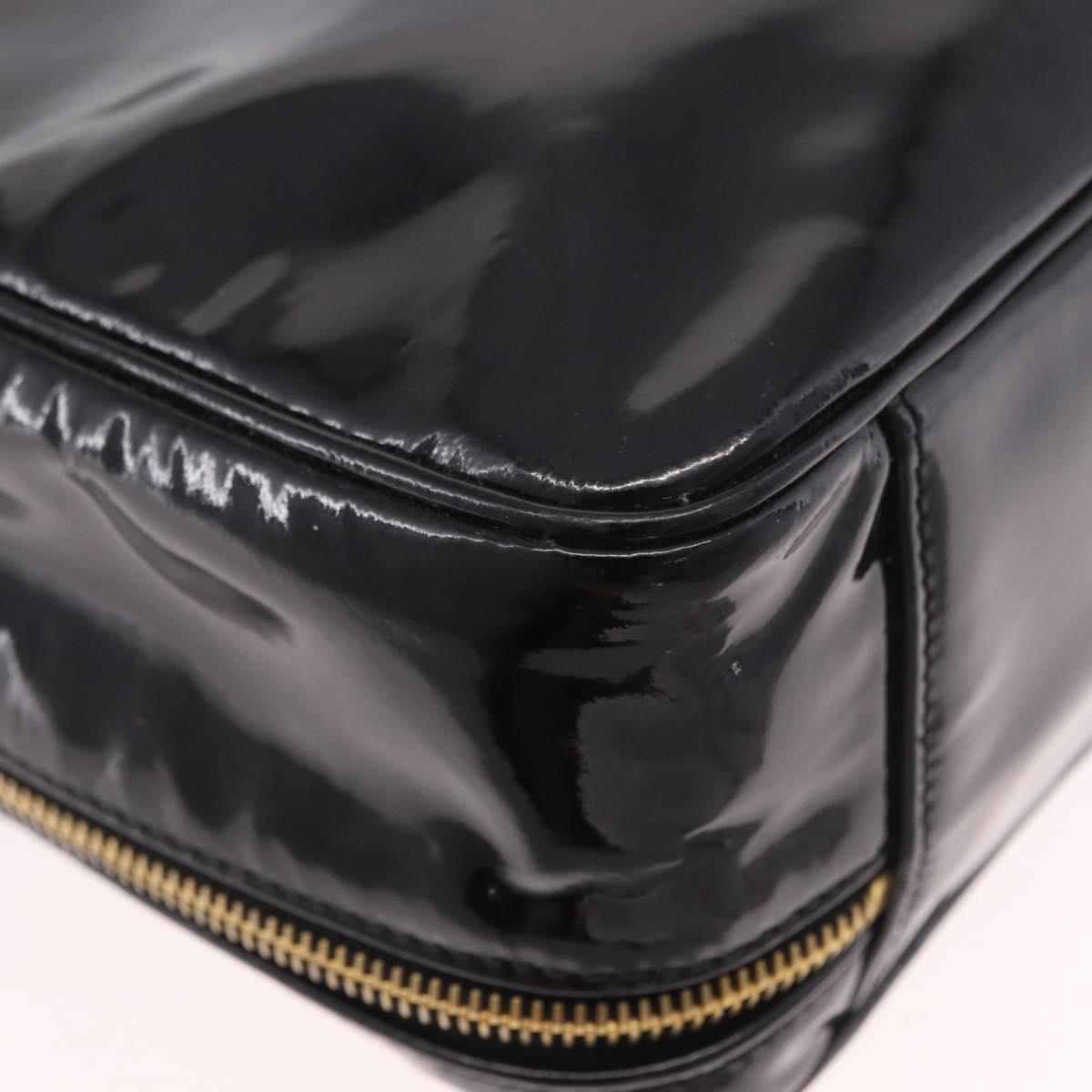 CHANEL Vanity Cosmetic Pouch Patent 2way Black Gold CC Auth BA14000A