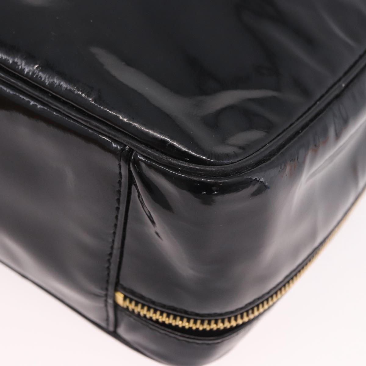 CHANEL Vanity Cosmetic Pouch Patent 2way Black Gold CC Auth BA14000A