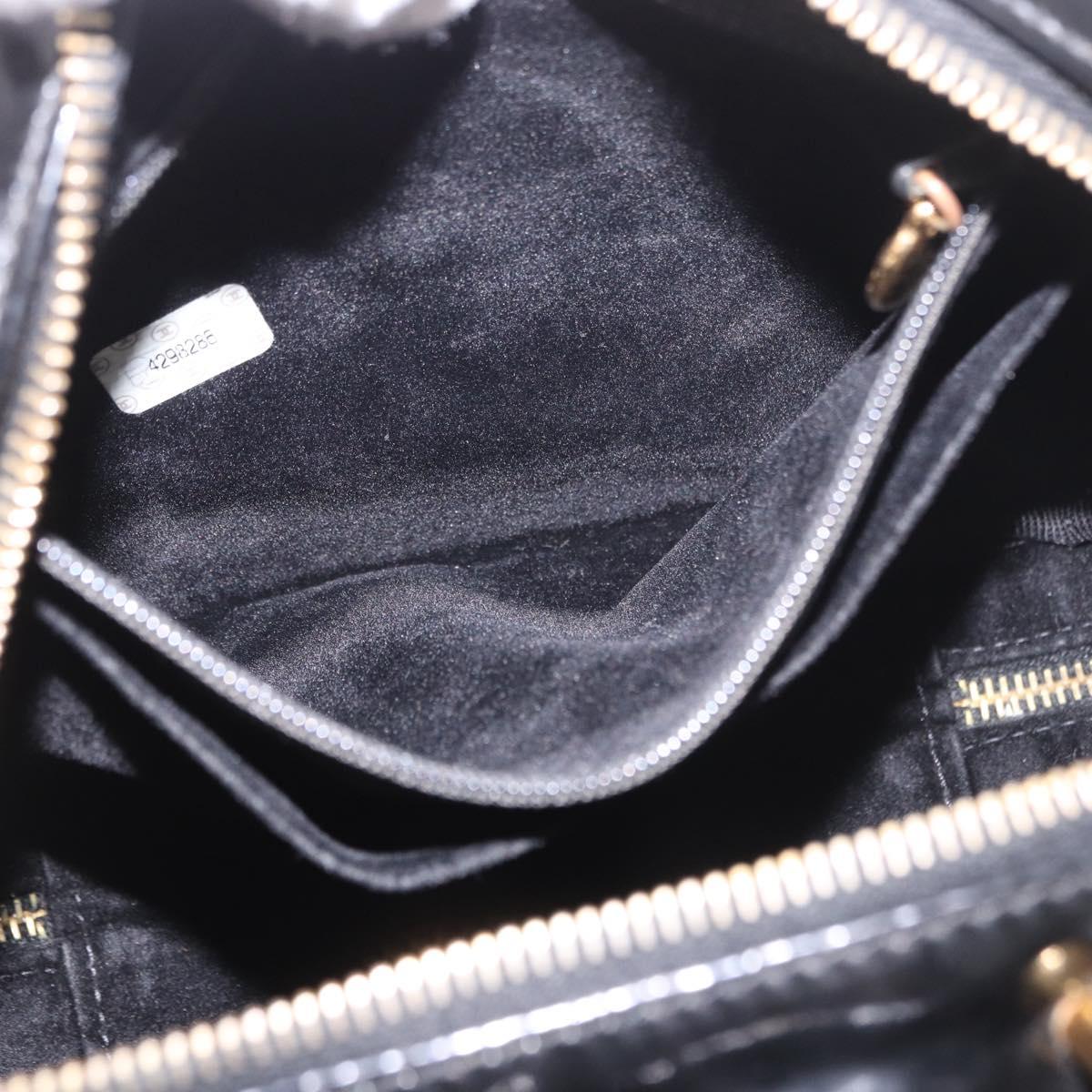 CHANEL Vanity Cosmetic Pouch Patent 2way Black Gold CC Auth BA14000A