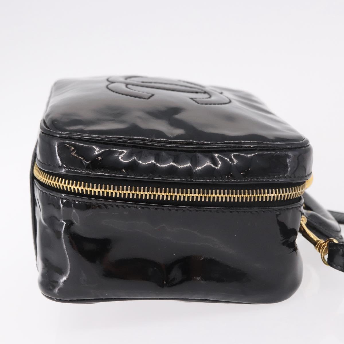 CHANEL Vanity Cosmetic Pouch Patent 2way Black Gold CC Auth BA14000A