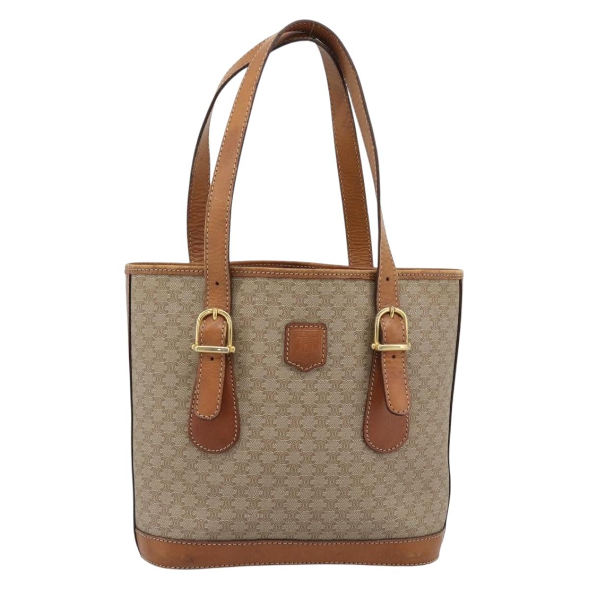 CELINE Macadam Tote Bag PVC Leather Beige Gold Auth BA14003