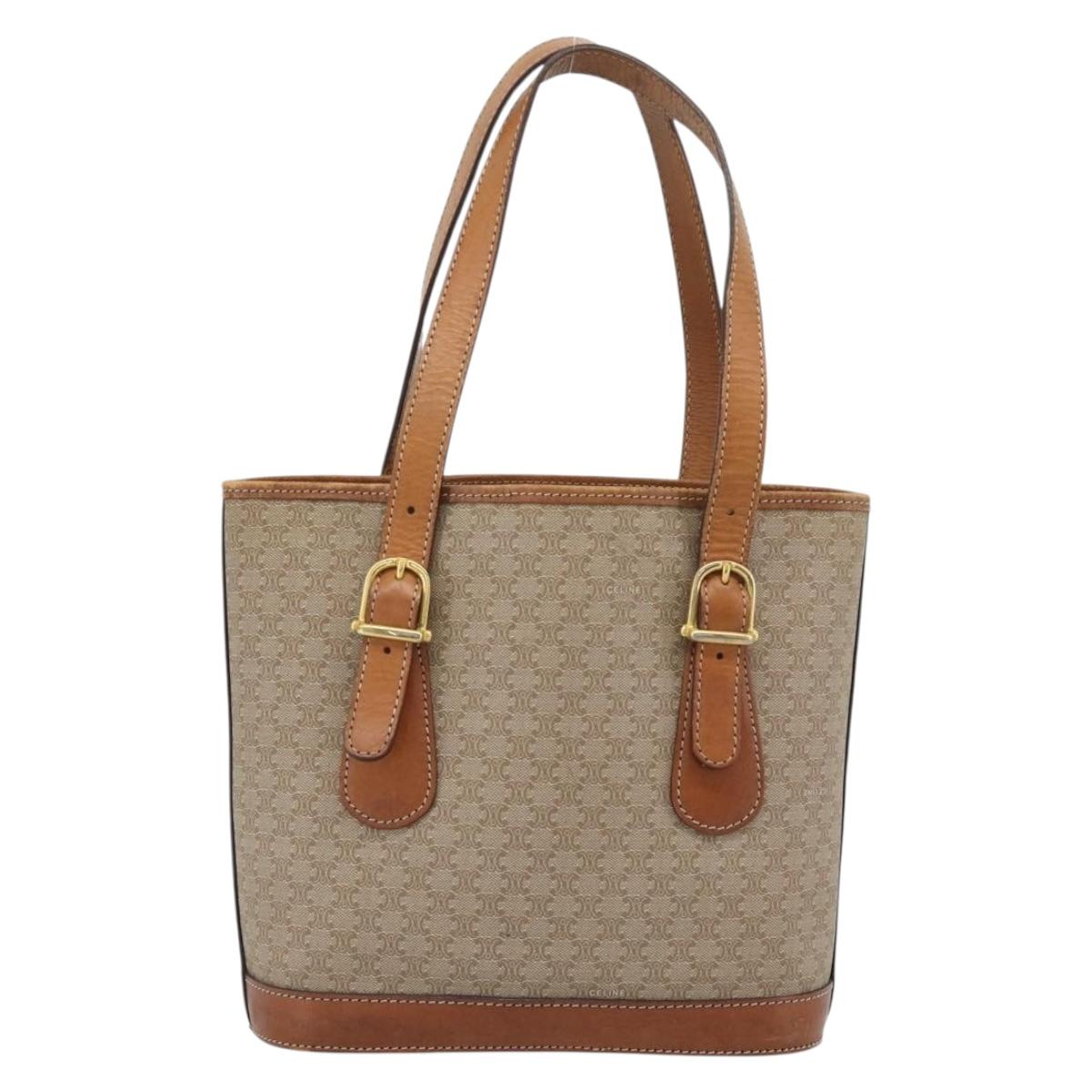 CELINE Macadam Tote Bag PVC Leather Beige Gold Auth BA14003