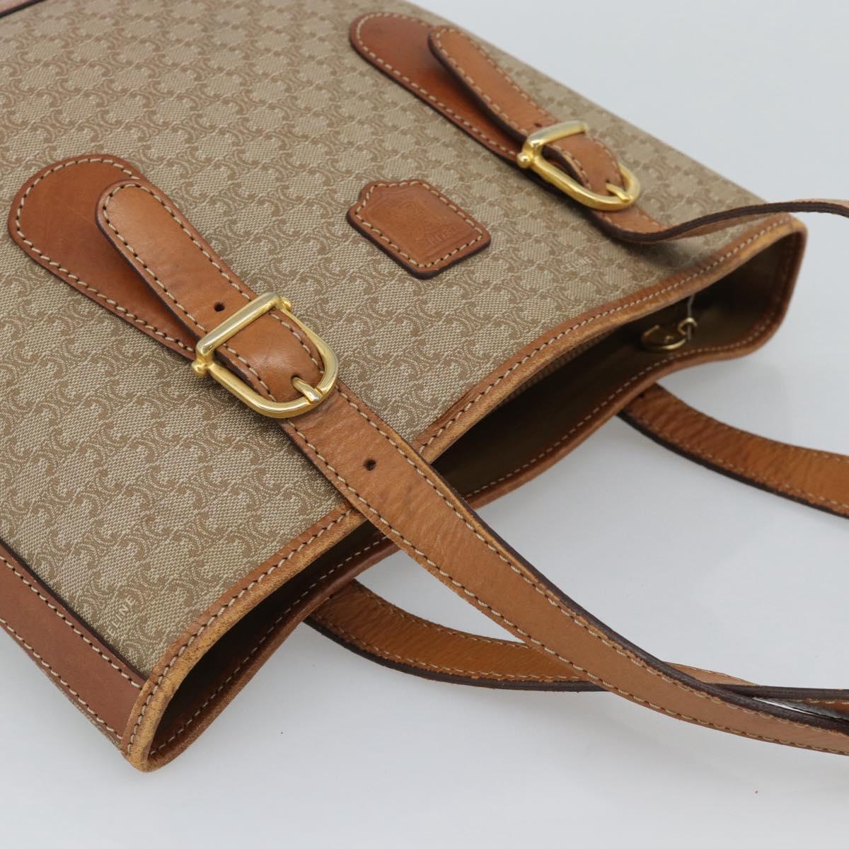 CELINE Macadam Tote Bag PVC Leather Beige Gold Auth BA14003