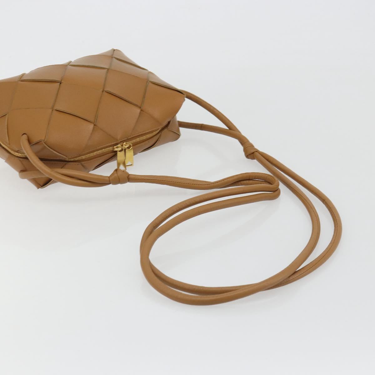 BOTTEGA VENETA MAXI INTRECCIATO Cassette Shoulder Bag Brown Gold Auth BA14005V