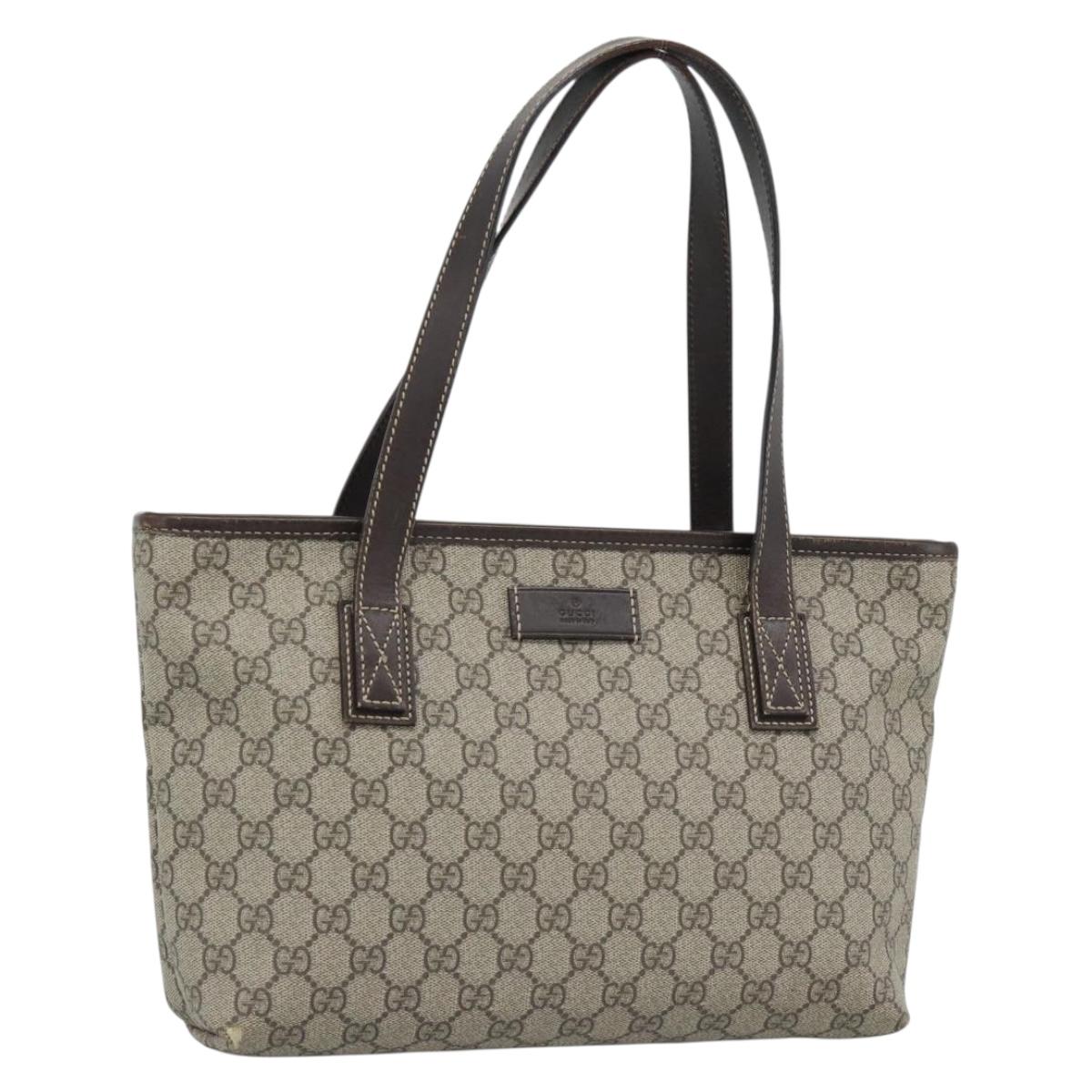 GUCCI GG Supreme Tote Bag PVC Leather Beige 211138 Auth BA14008