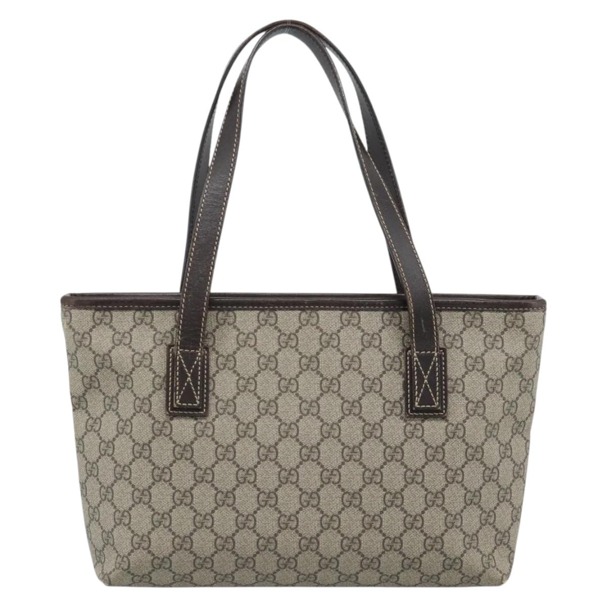 GUCCI GG Supreme Tote Bag PVC Leather Beige 211138 Auth BA14008