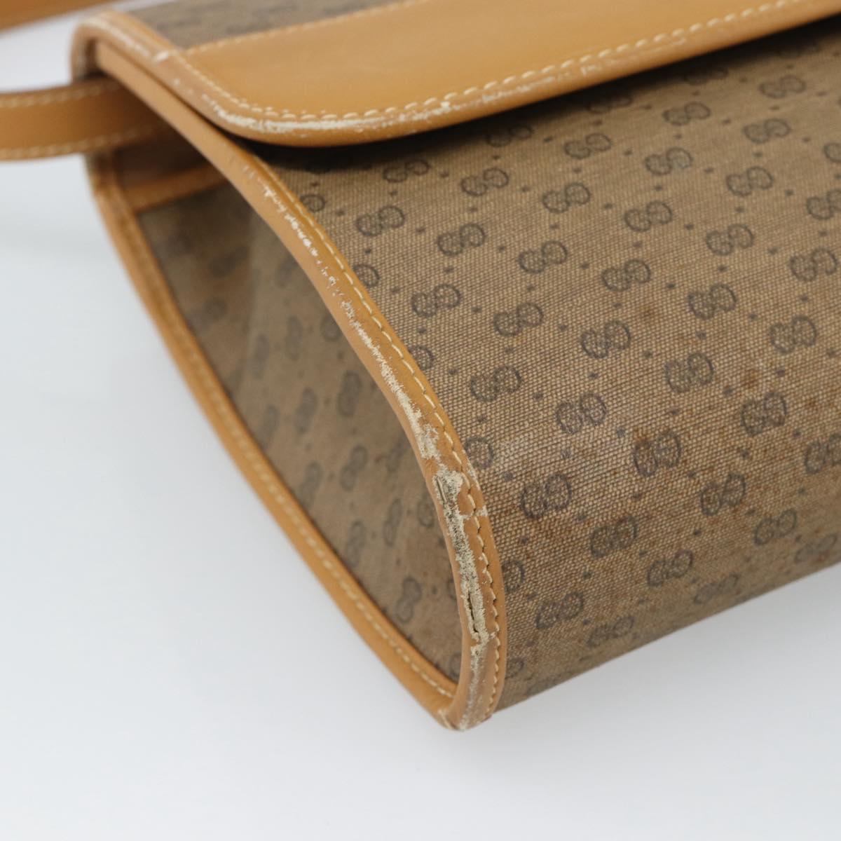GUCCI Micro GG Shoulder Bag PVC Leather Beige Gold Auth BA14009