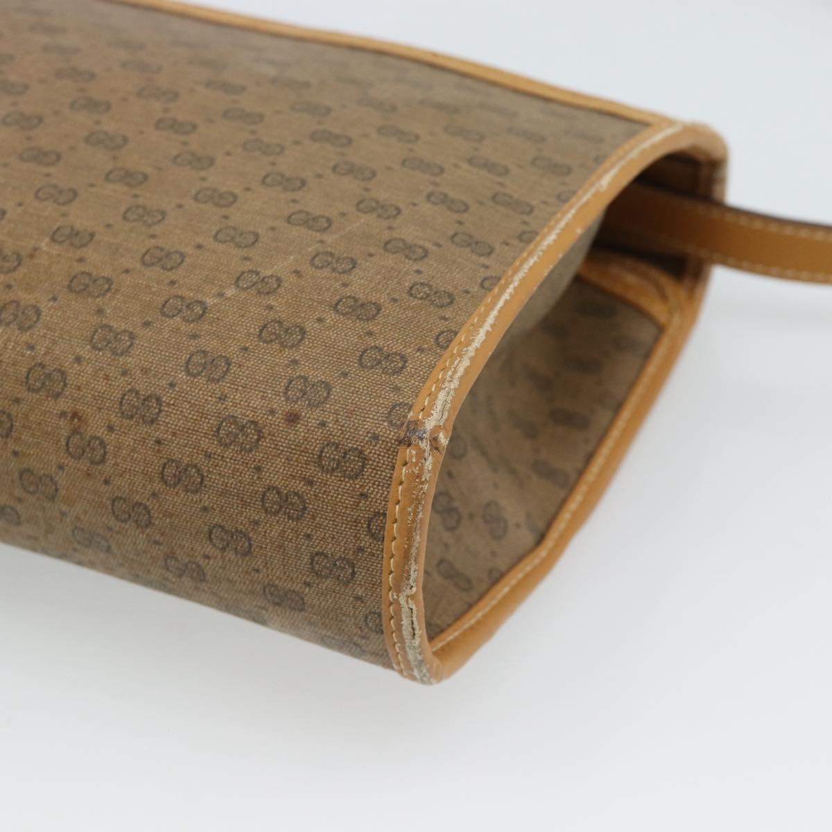 GUCCI Micro GG Shoulder Bag PVC Leather Beige Gold Auth BA14009