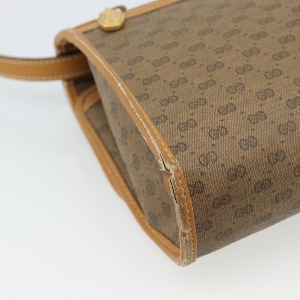 GUCCI Micro GG Shoulder Bag PVC Leather Beige Gold Auth BA14009