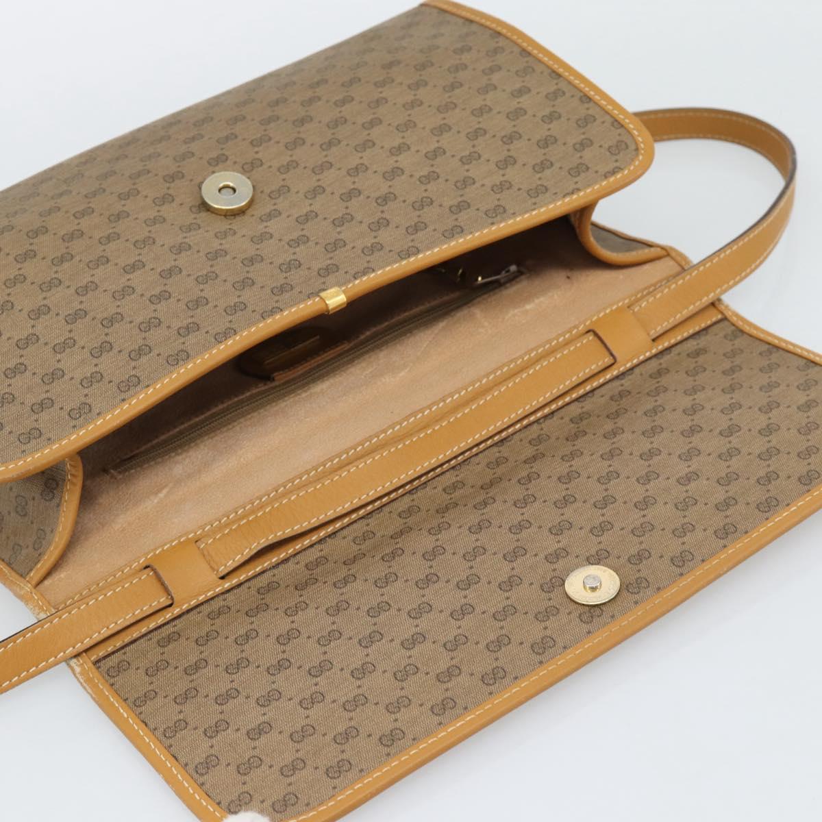 GUCCI Micro GG Shoulder Bag PVC Leather Beige Gold Auth BA14009