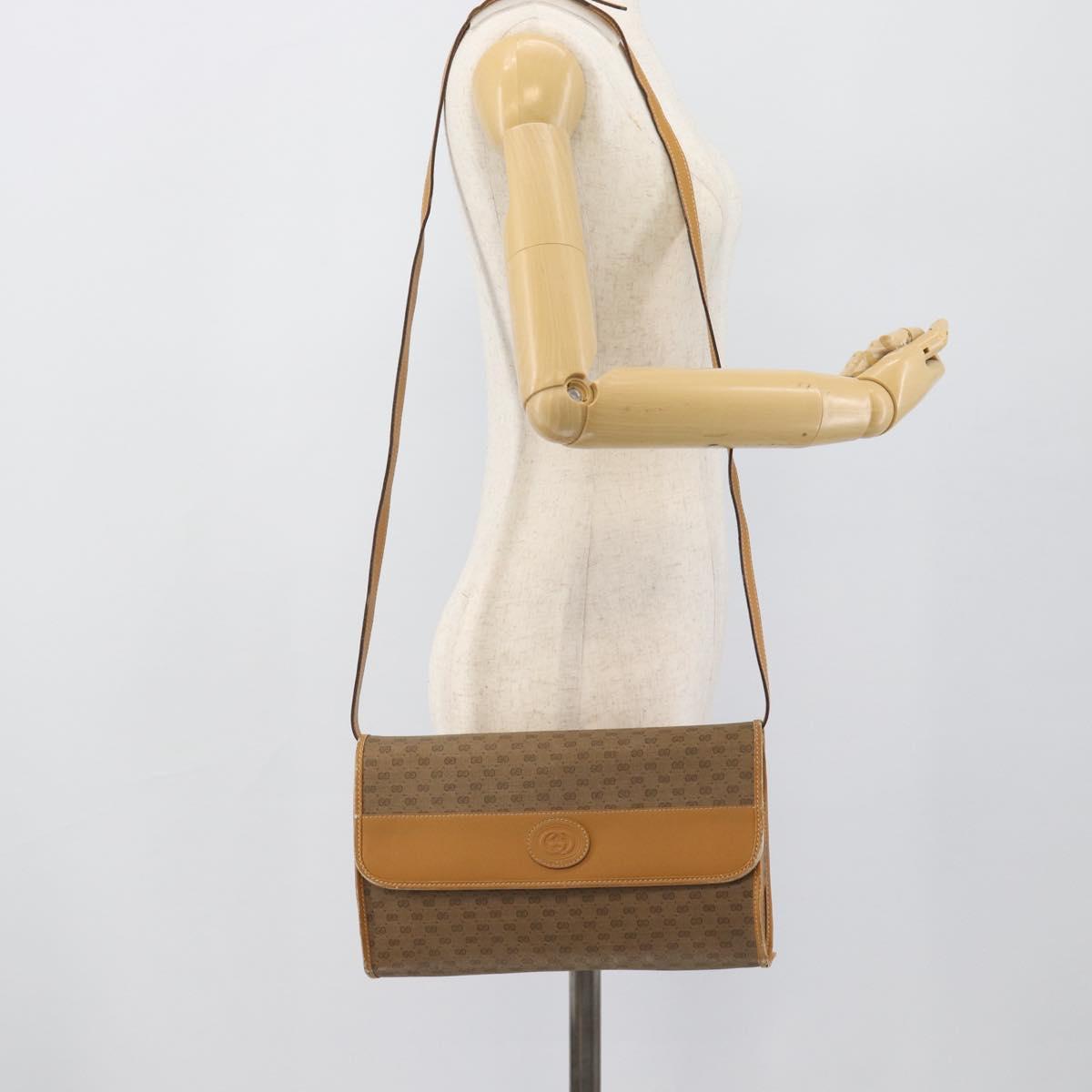 GUCCI Micro GG Shoulder Bag PVC Leather Beige Gold Auth BA14009