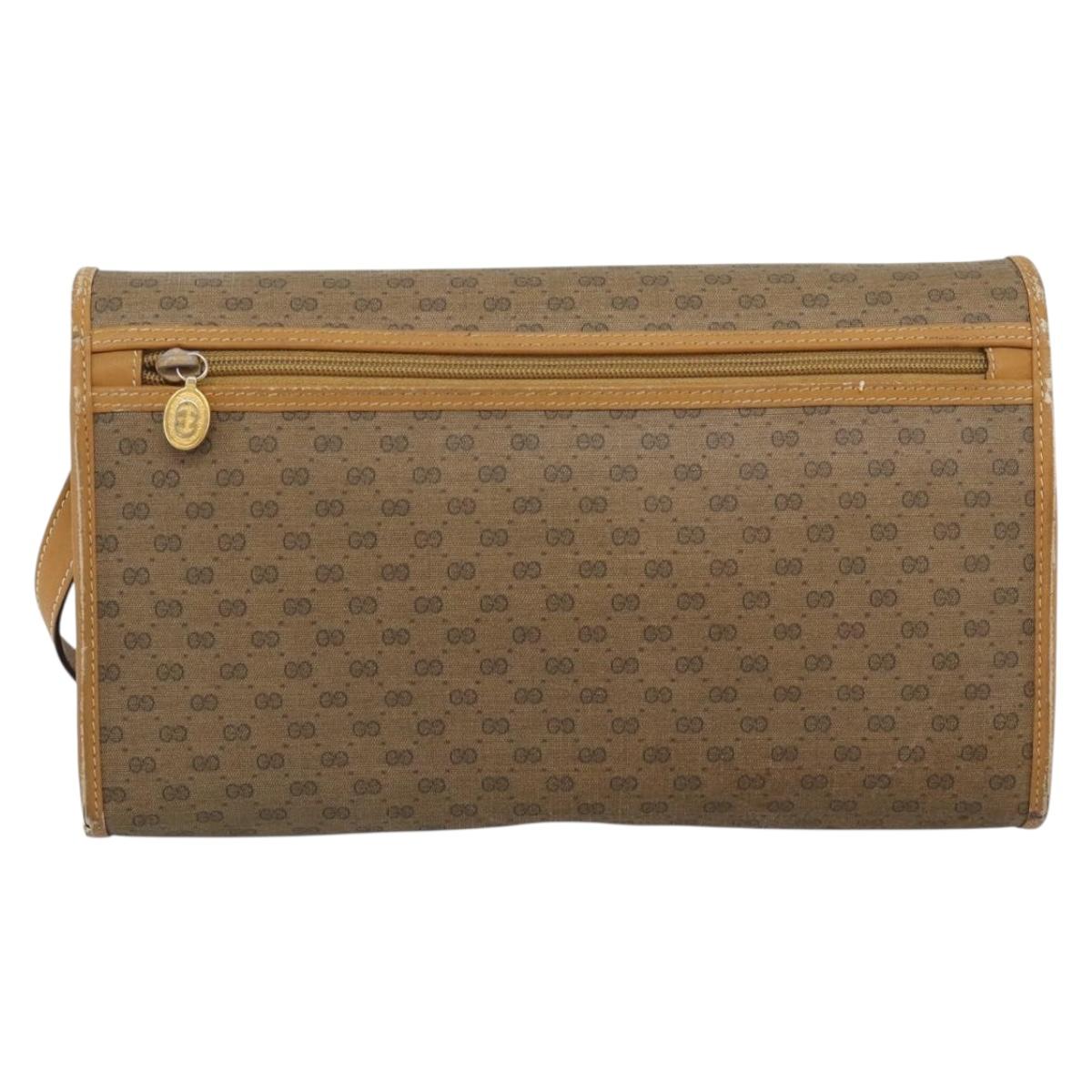 GUCCI Micro GG Shoulder Bag PVC Leather Beige Gold Auth BA14009